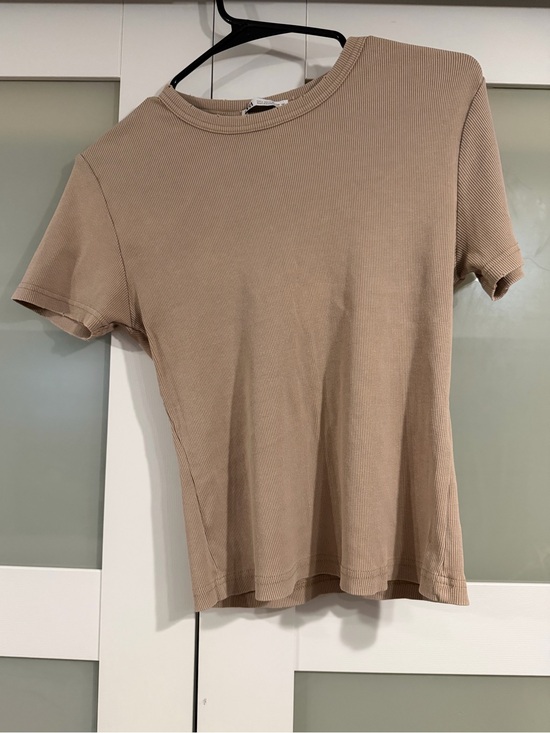 Zara Tops - Zara Beige Ribbed Short Sleeve Tee with light distressing
